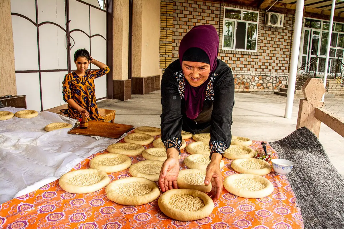 Jalal-Abad City Bread Making Workshop, Making the Circular Bread Loaves - Kyrgyzstan